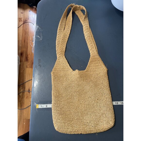 Straw Shoulder Bag Floral Embroidery & Leaf Button Closure Boho Beach Lagenlook - Picture 4 of 9